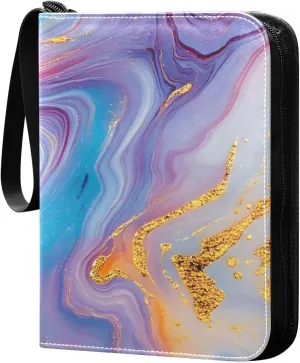 Colorful Marble Purple Trading Card Binders Card Holder Protectors Set Fits 400 Cards With 50 Removable Sleeves