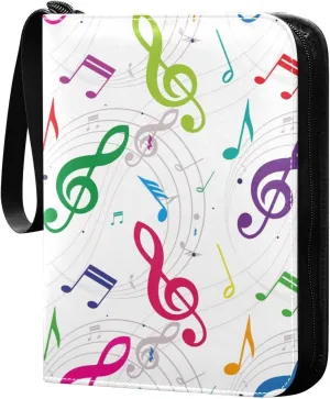 Colorful Music Notes Card Binder for Trading Cards, 4 Pocket with 50 Sleeves up to 400 Cards, Double Sided Pockets Card Holder Carry Case for Baseball Card, Football Card, Gaming Cards