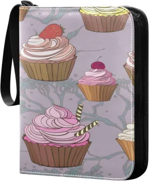 Colorful Pattern with Cupcake Card Binder for Trading Cards, 4 Pocket with 50 Sleeves up to 400 Cards, Double Sided Pockets Card Holder Carry Case for Baseball Card, Football Card, Gaming Cards