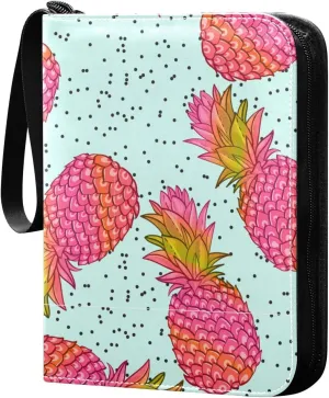 Colorful Pineapple Pattern Card Binder for Trading Cards, 4 Pocket with 50 Sleeves up to 400 Cards, Double Sided Pockets Card Holder Carry Case for Baseball Card, Football Card, Gaming Cards