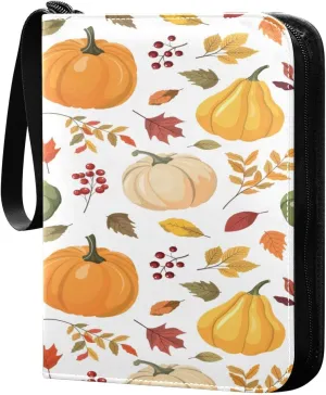 Colorful Pumpkins Card Binder for Trading Cards, 4 Pocket with 50 Sleeves up to 400 Cards, Double Sided Pockets Card Holder Carry Case for Baseball Card, Football Card, Gaming Cards