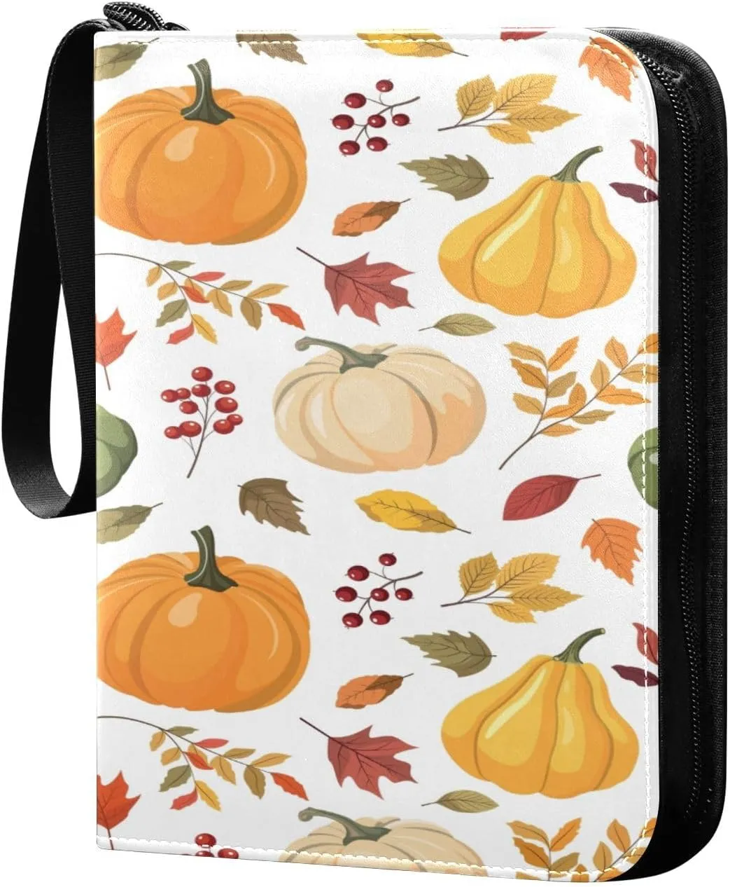Colorful Pumpkins Card Binder for Trading Cards, 4 Pocket with 50 Sleeves up to 400 Cards, Double Sided Pockets Card Holder Carry Case for Baseball Card, Football Card, Gaming Cards
