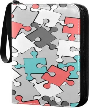 Colorful Puzzle Pattern Card Binder for Trading Cards, 4 Pocket with 50 Sleeves up to 400 Cards, Double Sided Pockets Card Holder Carry Case for Baseball Card, Football Card, Gaming Cards