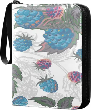 Colorful Red Gray Berries Card Binder for Trading Cards, 4 Pocket with 50 Sleeves up to 400 Cards, Double Sided Pockets Card Holder Carry Case for Baseball Card, Football Card, Gaming Cards