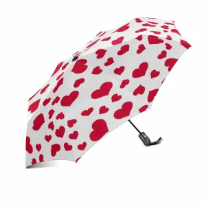 colorful red hearts pattern totes umbrella automatic windproof foldable