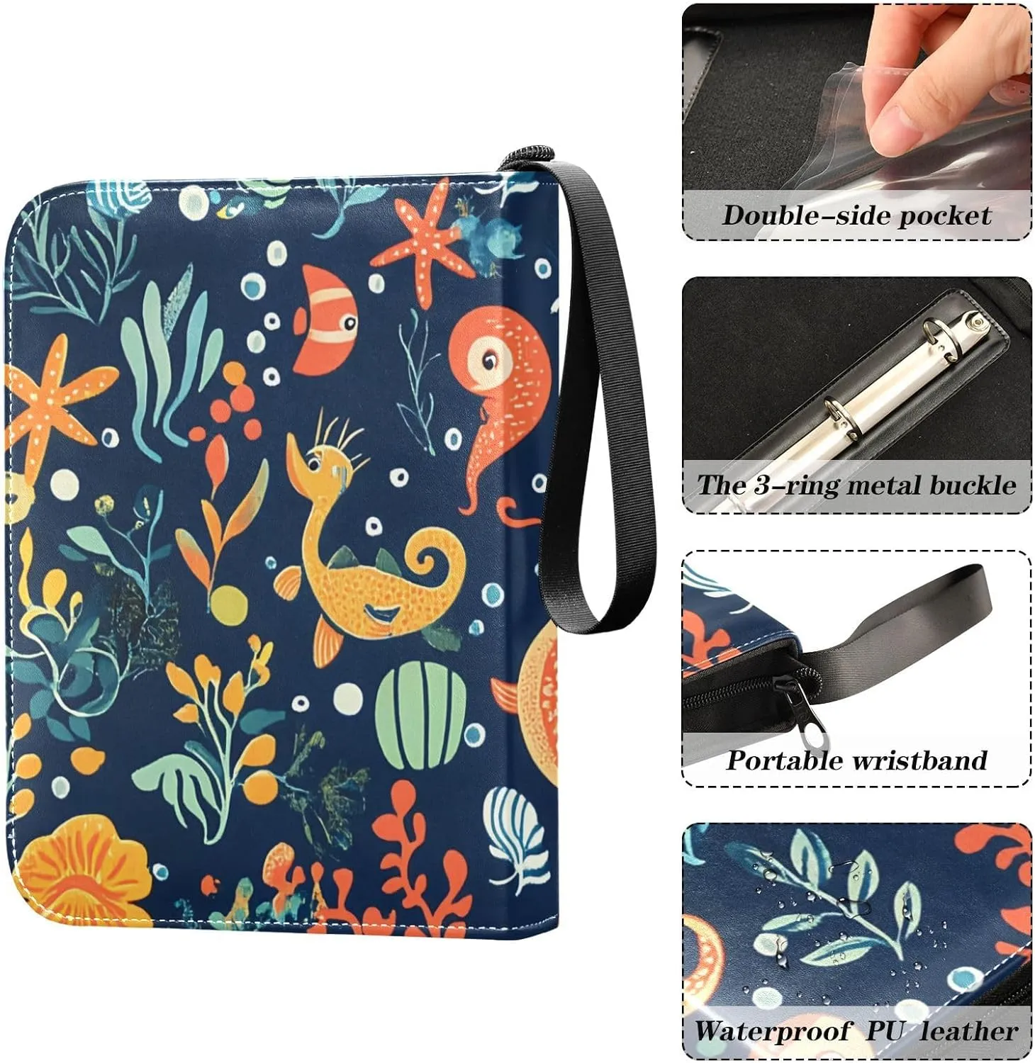 Colorful Reef Navy Card Binders Fits 400 Cards With 50 Removable Sleeves Trading Card Binder