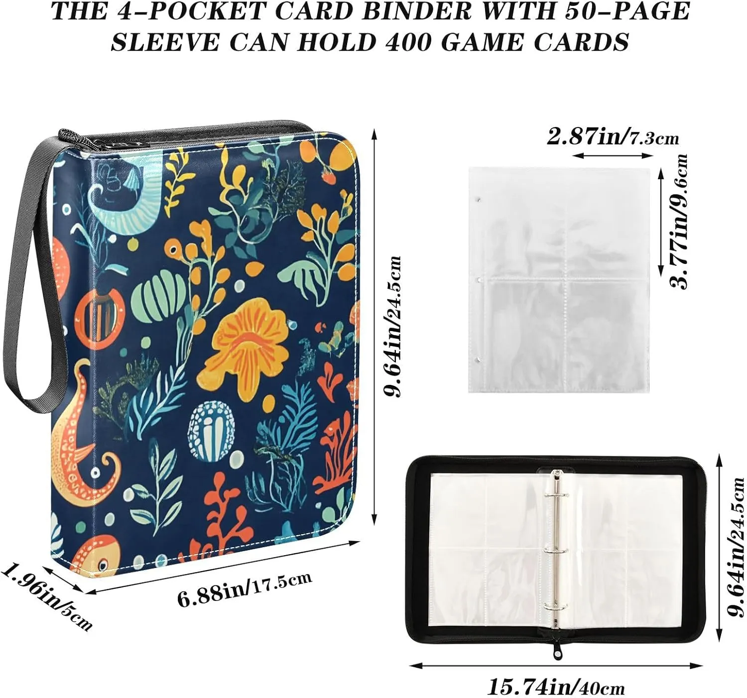 Colorful Reef Navy Card Binders Fits 400 Cards With 50 Removable Sleeves Trading Card Binder