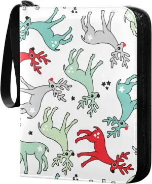 Colorful Reindeer Card Binder for Trading Cards, 4 Pocket with 50 Sleeves up to 400 Cards, Double Sided Pockets Card Holder Carry Case for Baseball Card, Football Card, Gaming Cards