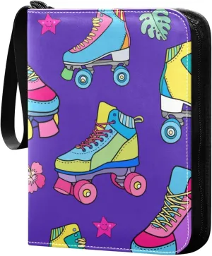 Colorful Roller Derby Skates Pattern Card Binder for Trading Cards, 4 Pocket with 50 Sleeves up to 400 Cards, Double Sided Pockets Card Holder Carry Case for Baseball Card, Football Card, Gaming Cards