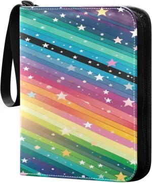 Colorful Striped with Stars 4 Pockets Card Binder for 400 Standard Trading Cards,Waterproof Card Holder Album for TCG, CCG, MTG, Gifts For Boys and Girls