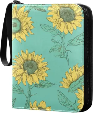 Colorful Sunflower Pattern Card Binder for Trading Cards, 4 Pocket with 50 Sleeves up to 400 Cards, Double Sided Pockets Card Holder Carry Case for Baseball Card, Football Card, Gaming Cards