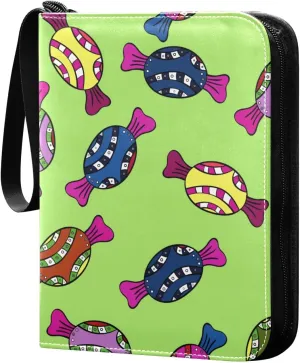 Colorful Sweets Card Binder for Trading Cards, 4 Pocket with 50 Sleeves up to 400 Cards, Double Sided Pockets Card Holder Carry Case for Baseball Card, Football Card, Gaming Cards