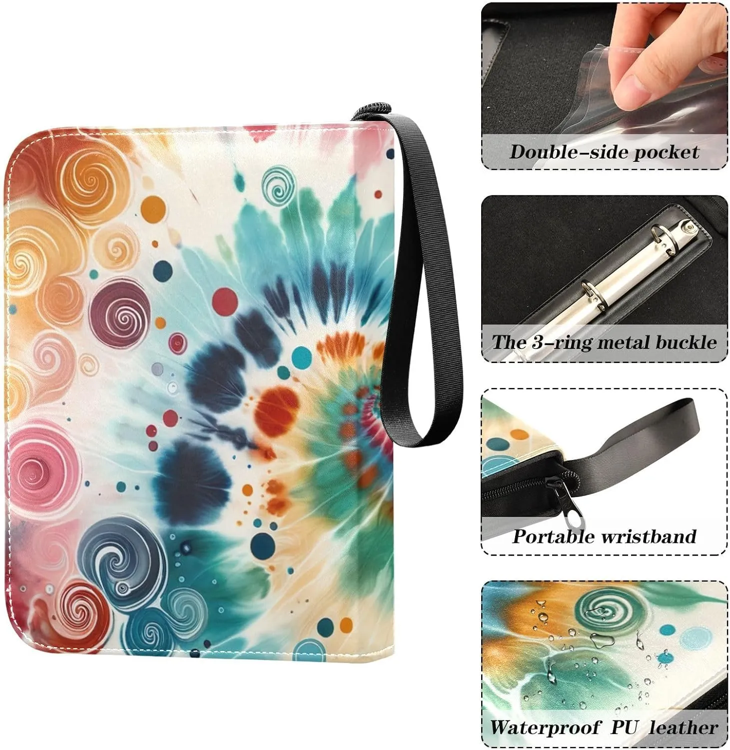 Colorful Tie Dye Swirl Card Binders 400 Pockets Football Card Binder Card Holder Protectors Set