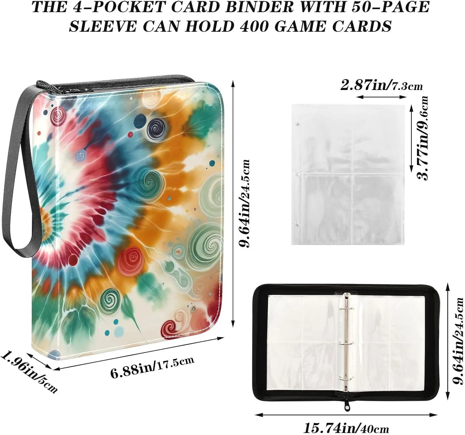 Colorful Tie Dye Swirl Card Binders 400 Pockets Football Card Binder Card Holder Protectors Set