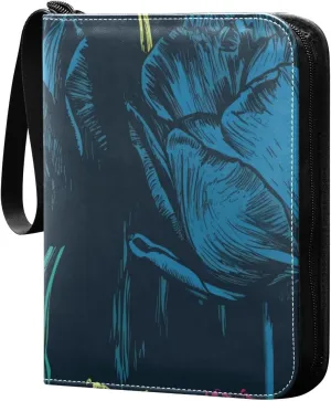 Colorful Tulip Pattern Card Binder for Trading Cards, 4 Pocket with 50 Sleeves up to 400 Cards, Double Sided Pockets Card Holder Carry Case for Baseball Card, Football Card, Gaming Cards
