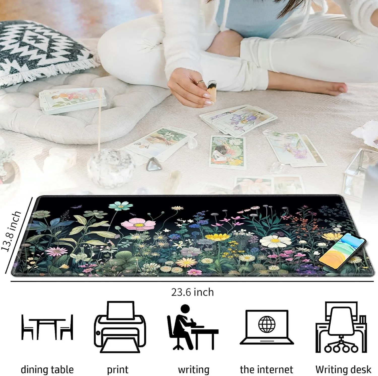 Colourful Wild Flower for MTG & TCG Playmat Mouse Pad,BFDHGQZC 24" x 14" Game Mat for MTG/RPG/CCG Trading Card Game Playmats Table Mat Perfect for Card Games Video Games Computer Office