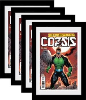 Comic Book Frame with Double white mat, 4 Packs, UV Protection, Black Frame for Current Comics up to 6 3/4" x 10 1/4", Fits with Comic Book Bags and Sleeves, Wall or Tabletop Display