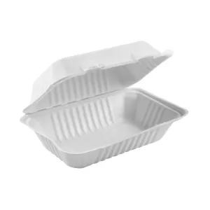 Compostable Hinged Containers - White / 9" x 6" x 3" (pack of 50)