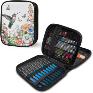 Cugasmaru Crochet Hook Bag Organize Hummingbird Flower Blossom Crochet Needle Case (up to 7.5'') Portable Travel Organizer Storage Bag for Knitting Needles and Other Accessories