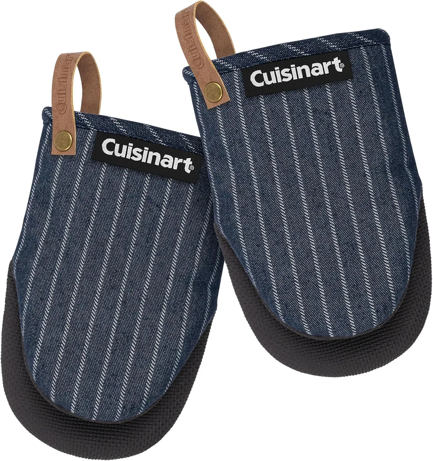 Cuisinart Heritage Mini Oven Mitts – 5.5” x 7” Heat-Resistant Kitchen Mitts for Oven with Non-Slip Neoprene Palm, Cotton Filling, and Faux Leather Loop – Durable Oven Mitt Set for Cooking & Baking