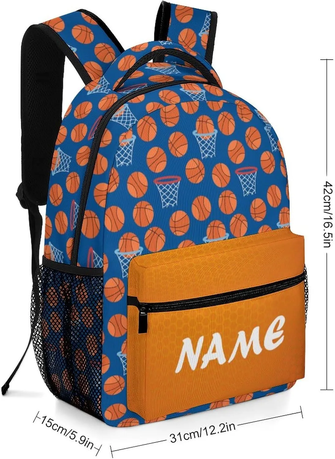 Custom Blue Basketball Texture Backpack for Kids Boys Girls Personalized Name Text Children Backpack School Bag Customized Daypack Schoolbag for Student Bookbag