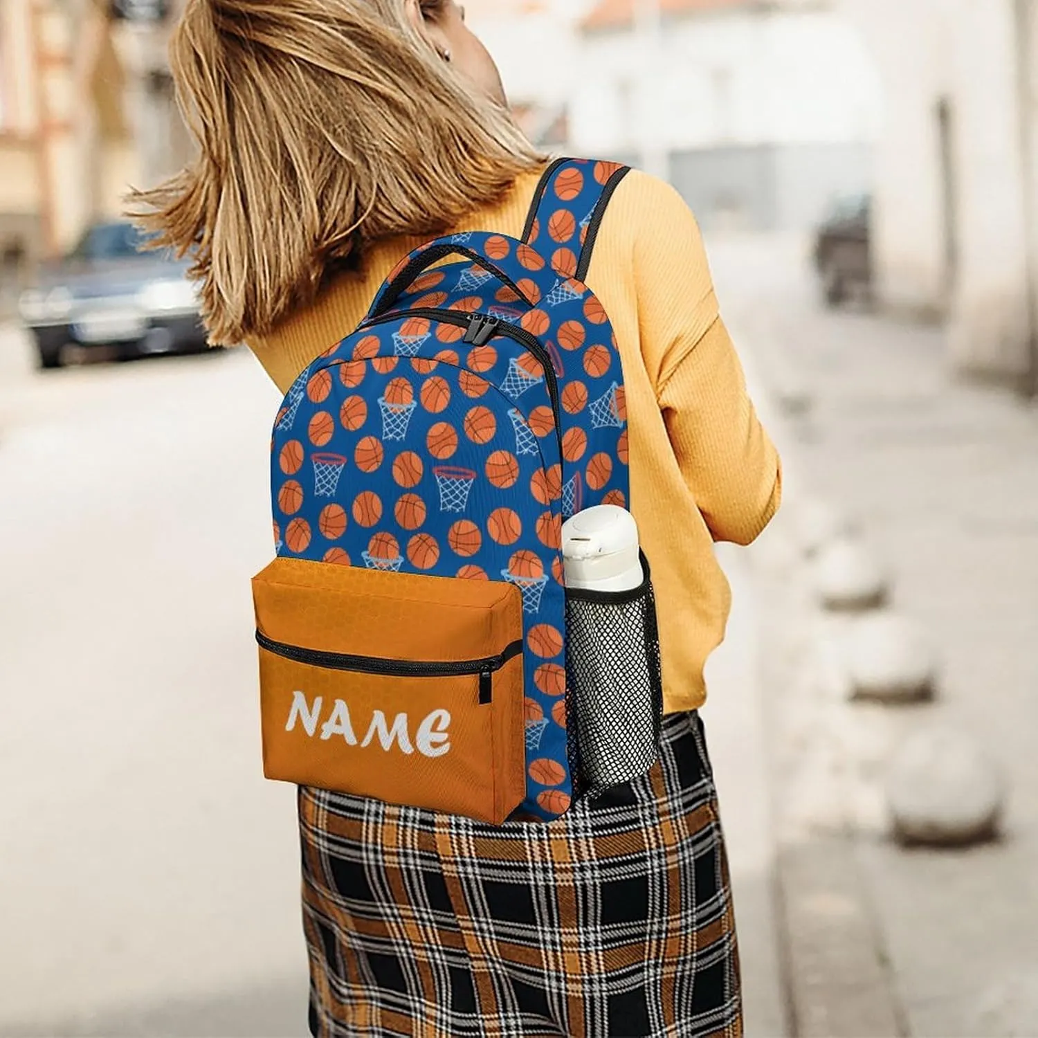 Custom Blue Basketball Texture Backpack for Kids Boys Girls Personalized Name Text Children Backpack School Bag Customized Daypack Schoolbag for Student Bookbag