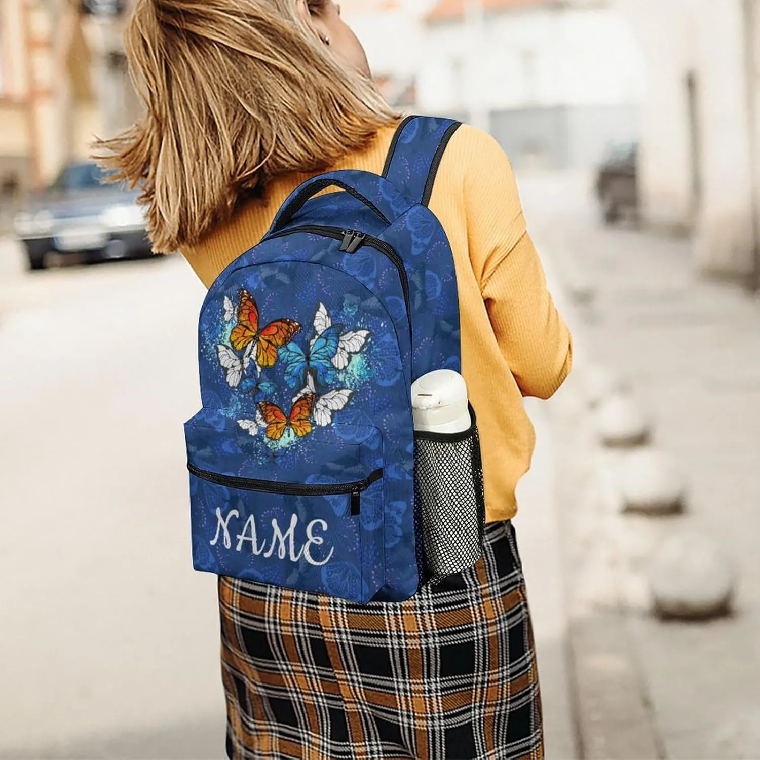 Custom Blue Butterfly Backpack for Kids Boys Girls Personalized Name Text Children Backpack School Bag Customized Daypack Schoolbag for Student Bookbag