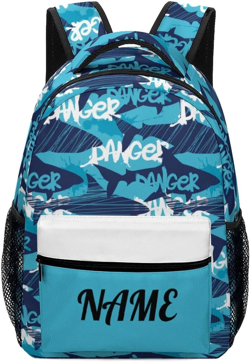 Custom Blue White Shark Backpack for Kids Boys Girls Personalized Name Text Children Backpack School Bag Customized Daypack Schoolbag for Student Bookbag