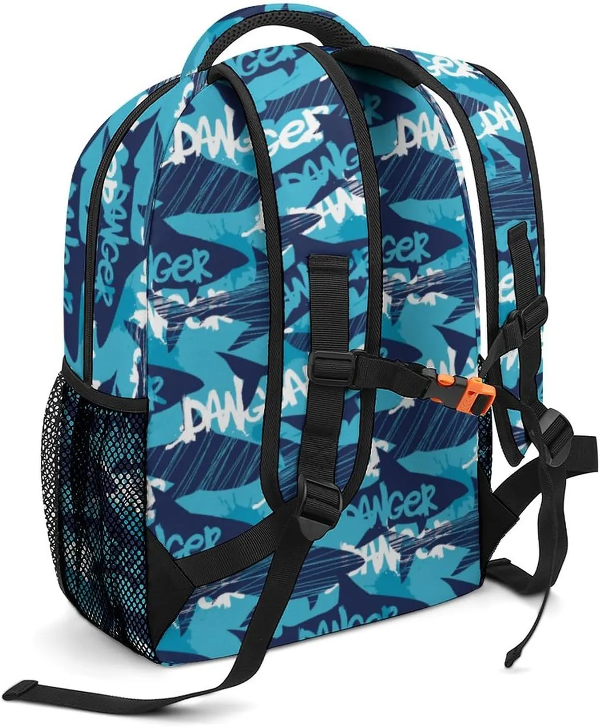 Custom Blue White Shark Backpack for Kids Boys Girls Personalized Name Text Children Backpack School Bag Customized Daypack Schoolbag for Student Bookbag