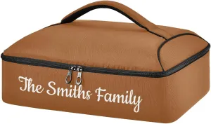 Custom Casserole Dish Carrier Bag Brown Solid Color Personalized Insulated Casserole Carrier Portable Leakproof Food Carrier for Travel, Potluck Parties, Beach