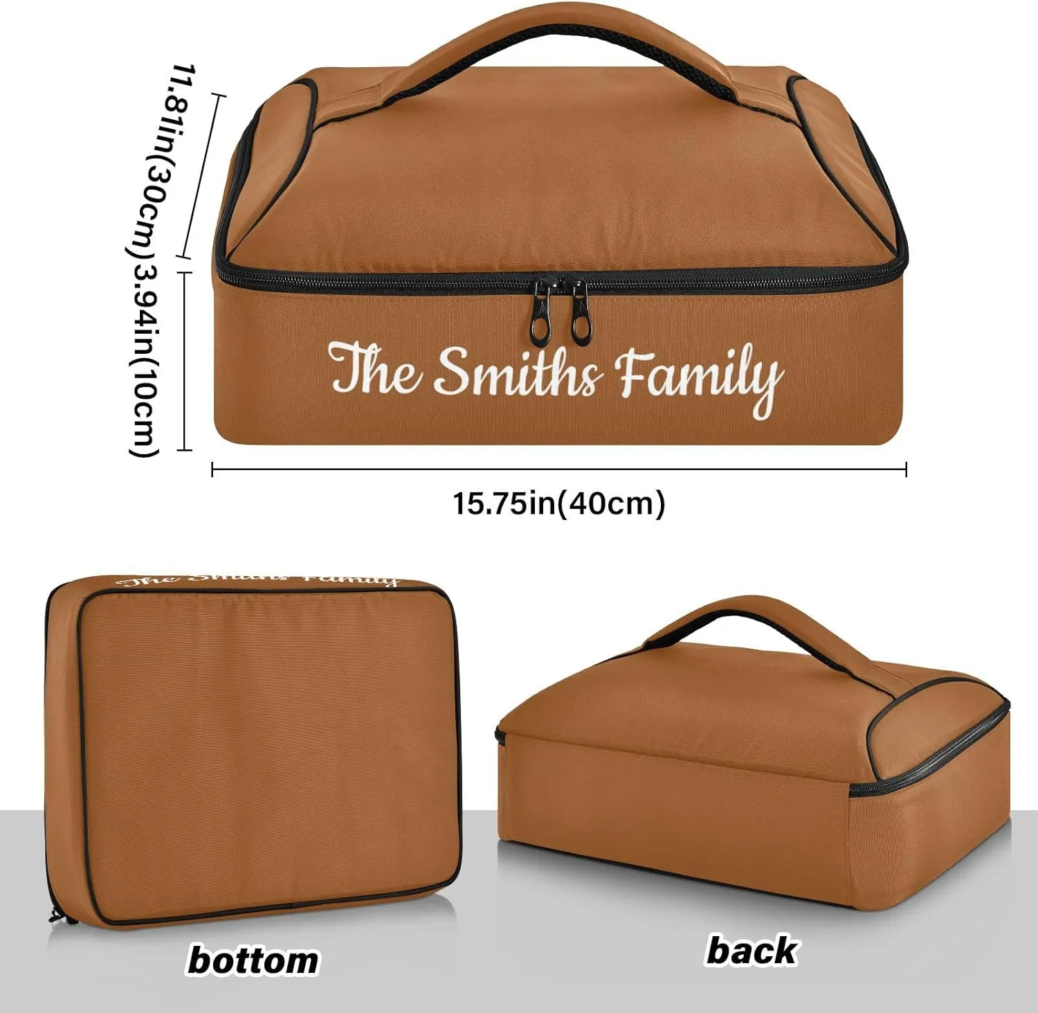 Custom Casserole Dish Carrier Bag Brown Solid Color Personalized Insulated Casserole Carrier Portable Leakproof Food Carrier for Travel, Potluck Parties, Beach