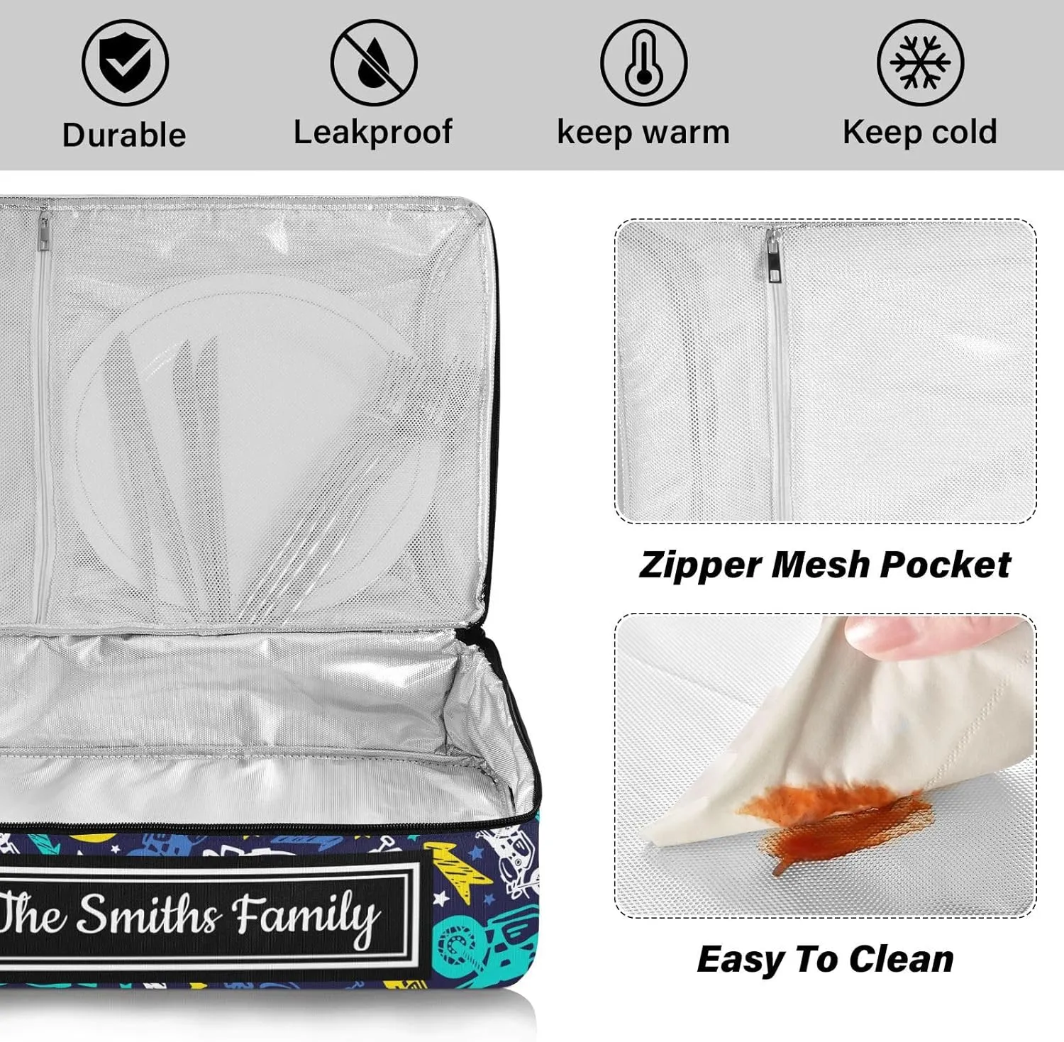 Custom Casserole Dish Carrier Bag Motorcycles Colorful Personalized Insulated Casserole Carrier Portable Leakproof Food Carrier for Travel, Potluck Parties, Beach