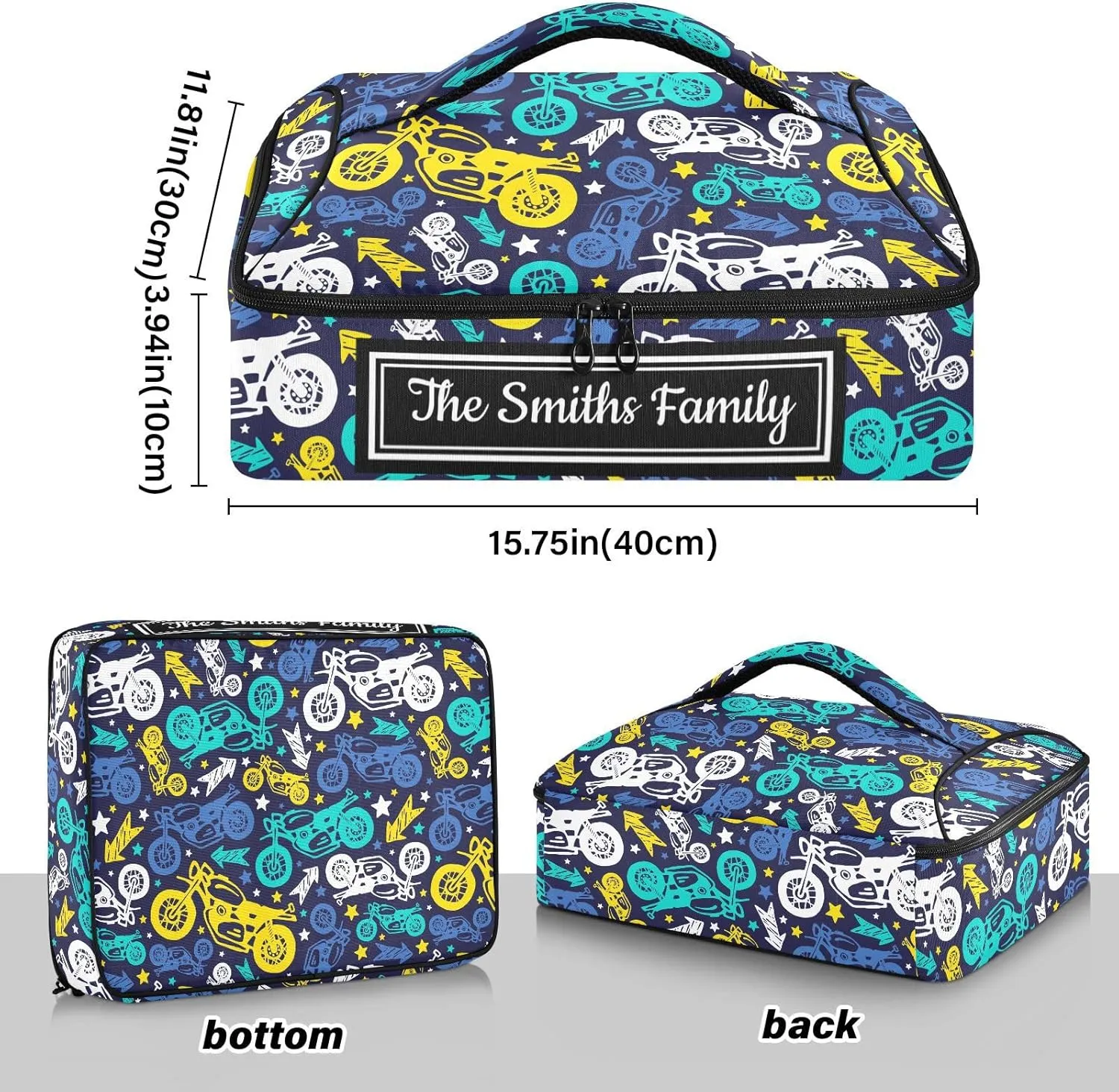 Custom Casserole Dish Carrier Bag Motorcycles Colorful Personalized Insulated Casserole Carrier Portable Leakproof Food Carrier for Travel, Potluck Parties, Beach