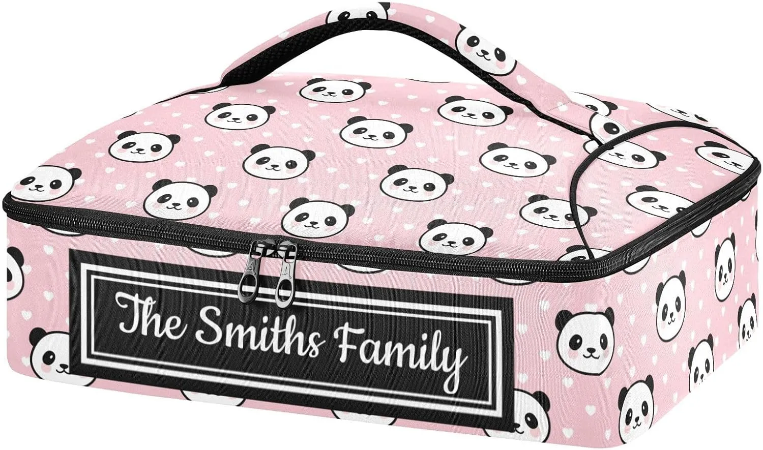 Custom Casserole Dish Carrier Bag Pandas White Heart Personalized Insulated Casserole Carrier Portable Leakproof Food Carrier for Travel, Potluck Parties, Beach