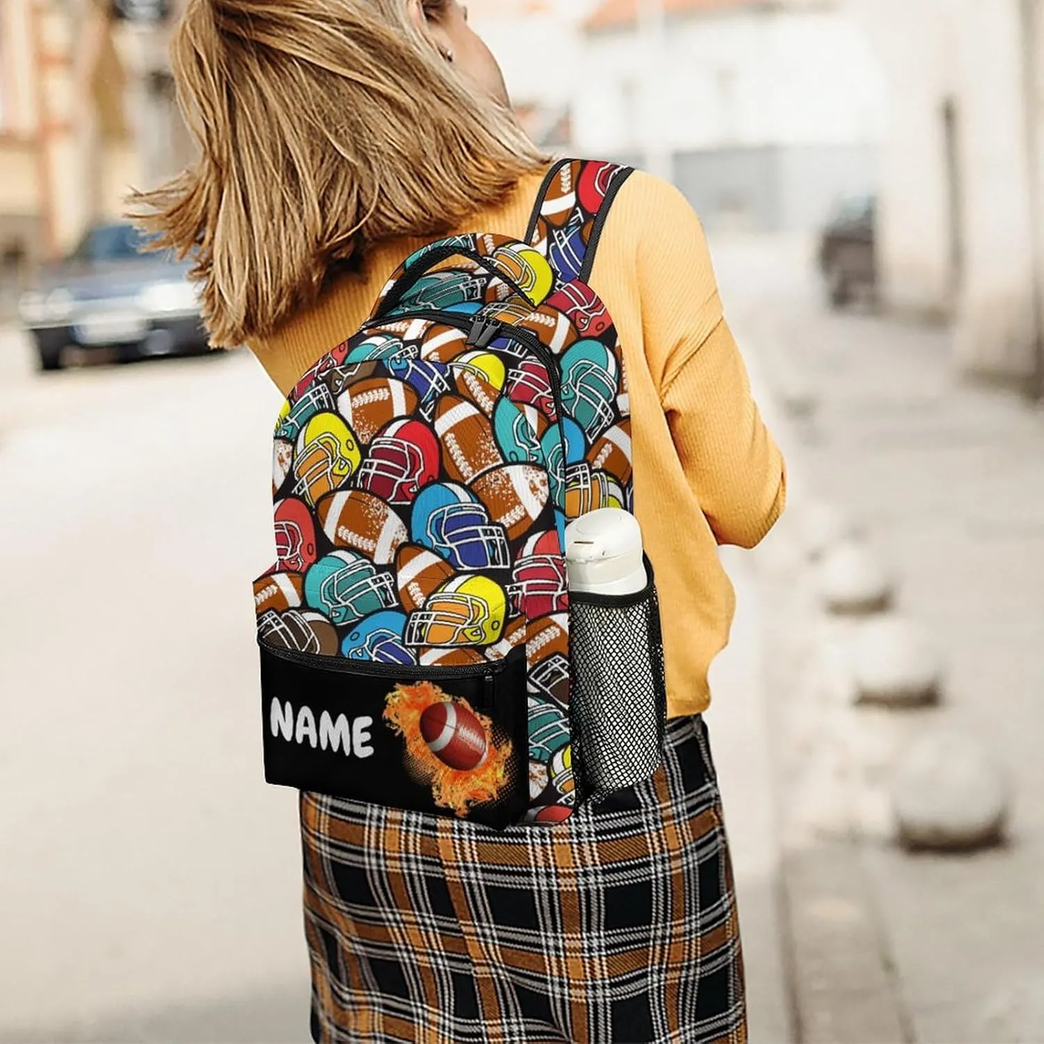 Custom Colorful American Football Backpack for Kids Boys Girls Personalized Name Text Children Backpack School Bag Customized Daypack Schoolbag for Student Bookbag