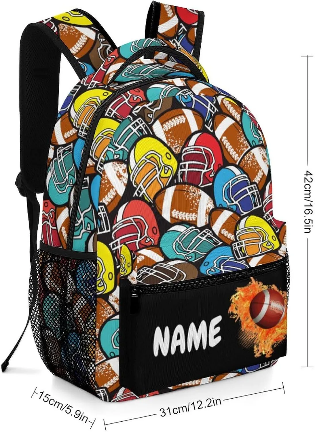 Custom Colorful American Football Backpack for Kids Boys Girls Personalized Name Text Children Backpack School Bag Customized Daypack Schoolbag for Student Bookbag