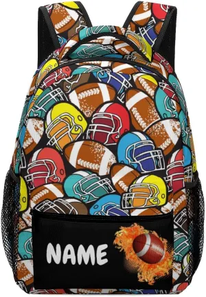 Custom Colorful American Football Backpack for Kids Boys Girls Personalized Name Text Children Backpack School Bag Customized Daypack Schoolbag for Student Bookbag