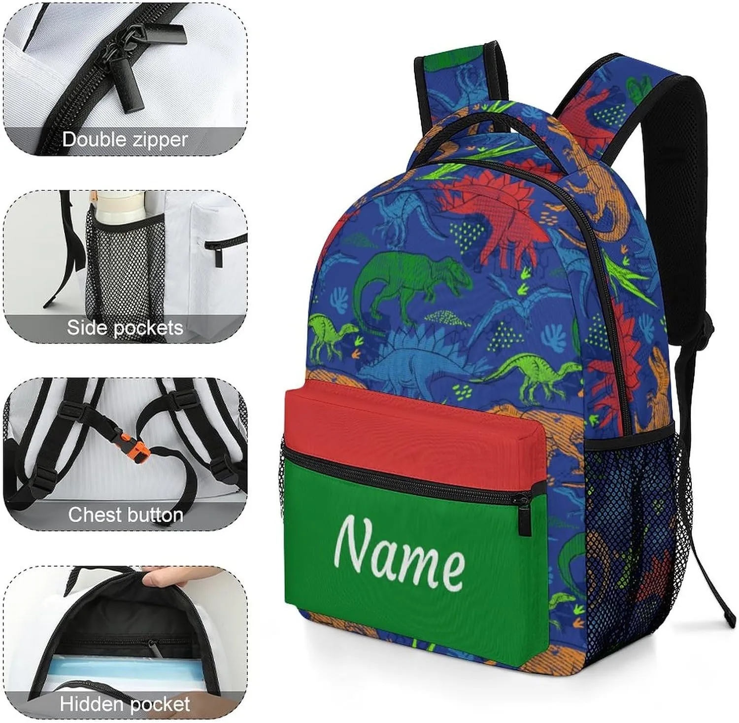 Custom Colorful Hand Drawn Dinosaur Backpack for Kids Boys Girls Personalized Name Text Children Backpack School Bag Customized Daypack Schoolbag for Student Bookbag