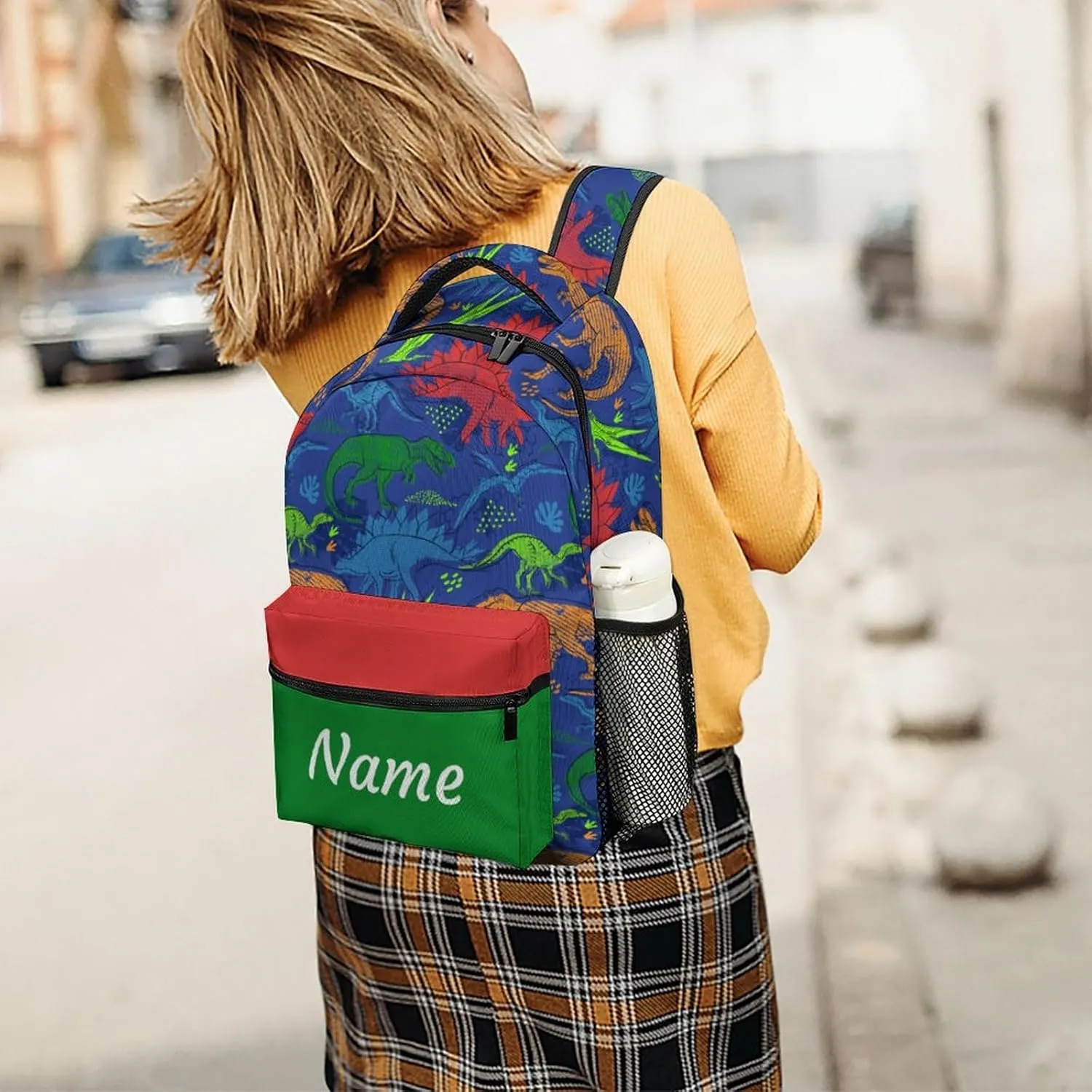 Custom Colorful Hand Drawn Dinosaur Backpack for Kids Boys Girls Personalized Name Text Children Backpack School Bag Customized Daypack Schoolbag for Student Bookbag