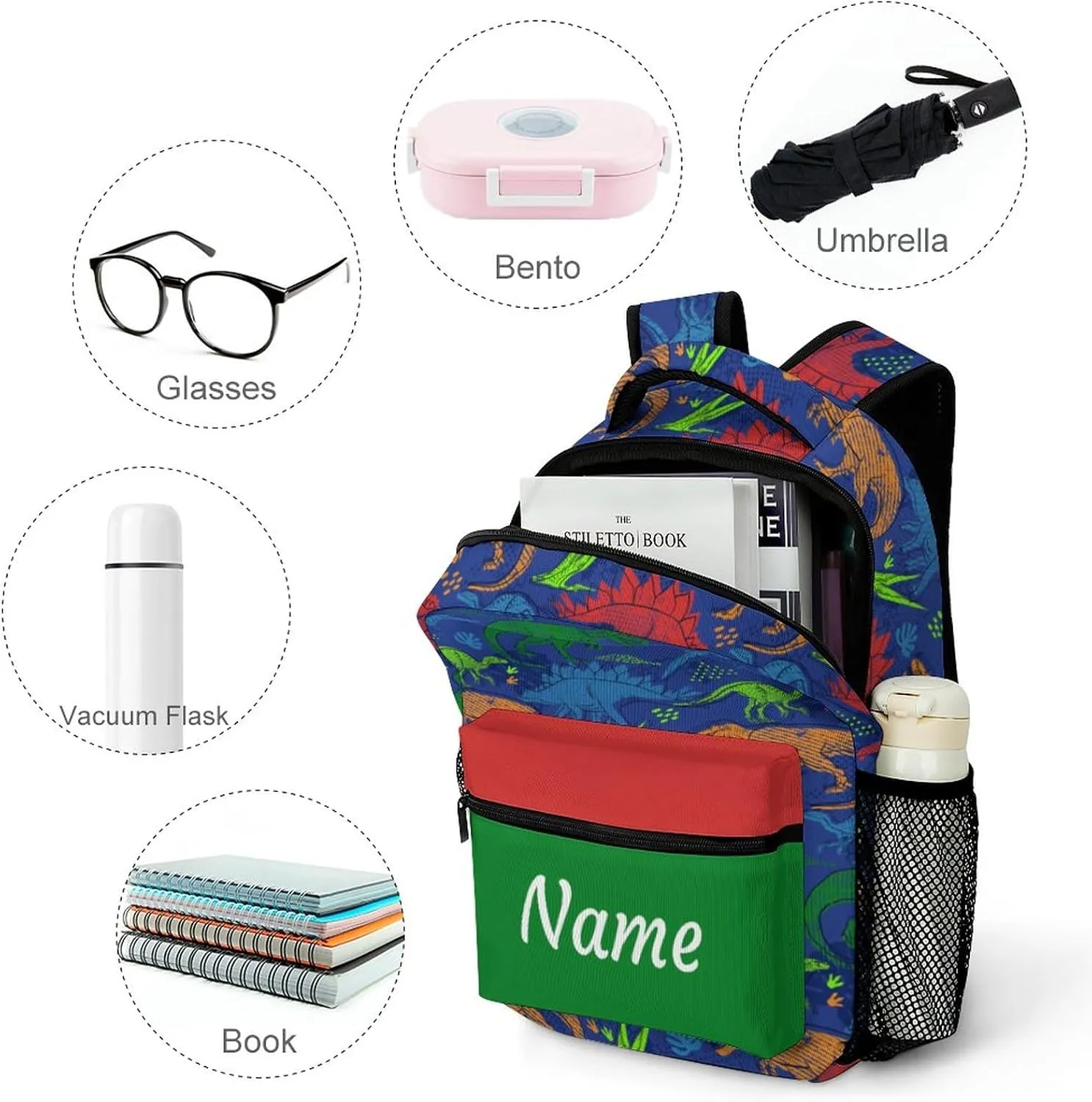 Custom Colorful Hand Drawn Dinosaur Backpack for Kids Boys Girls Personalized Name Text Children Backpack School Bag Customized Daypack Schoolbag for Student Bookbag