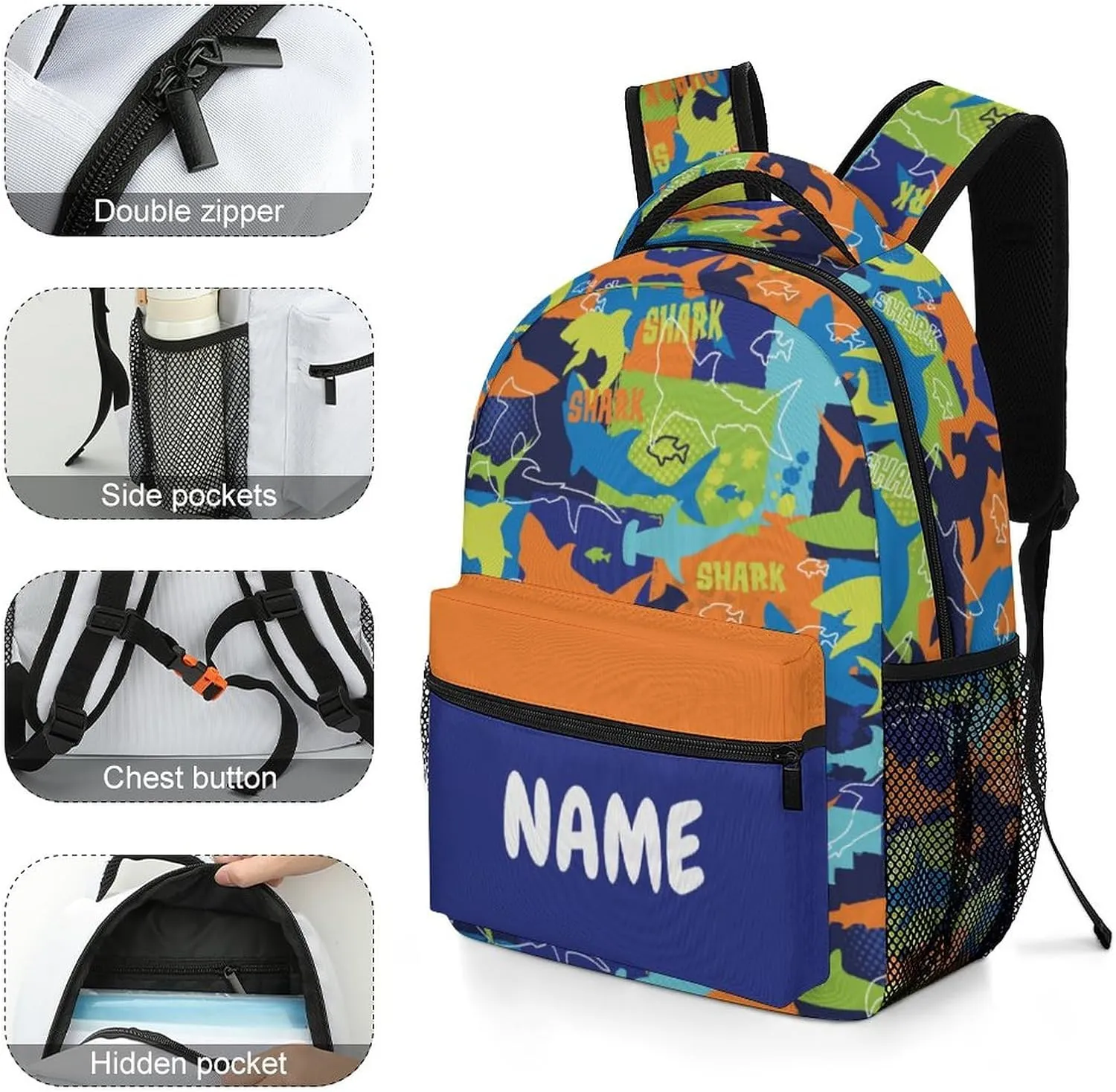 Custom Colorful Shark Backpack for Kids Boys Girls Personalized Name Text Children Backpack School Bag Customized Daypack Schoolbag for Student Bookbag