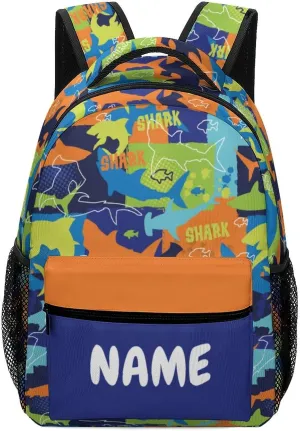 Custom Colorful Shark Backpack for Kids Boys Girls Personalized Name Text Children Backpack School Bag Customized Daypack Schoolbag for Student Bookbag