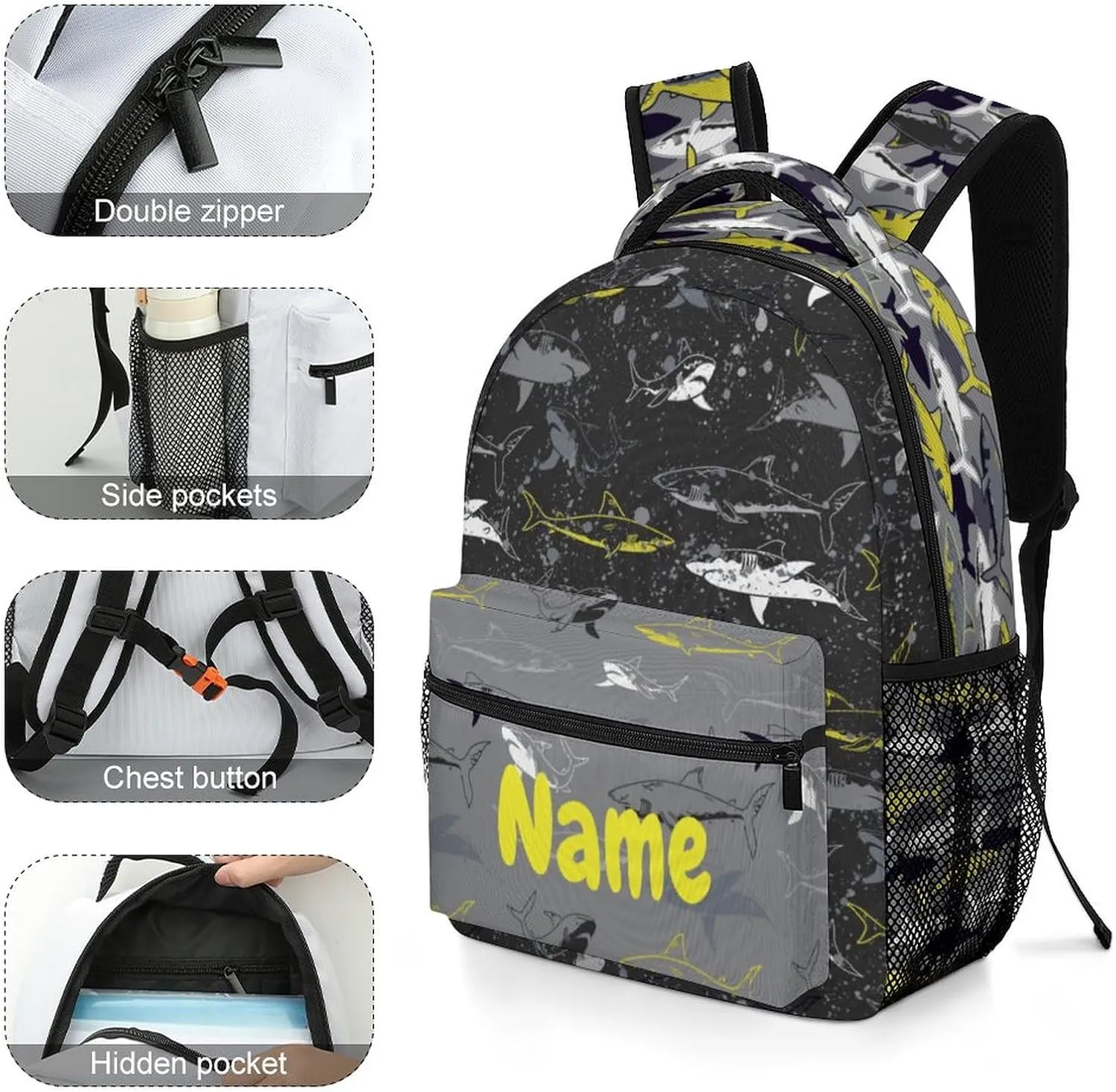 Custom Colorful Shark Swim Backpack for Kids Boys Girls Personalized Name Text Children Backpack School Bag Customized Daypack Schoolbag for Student Bookbag