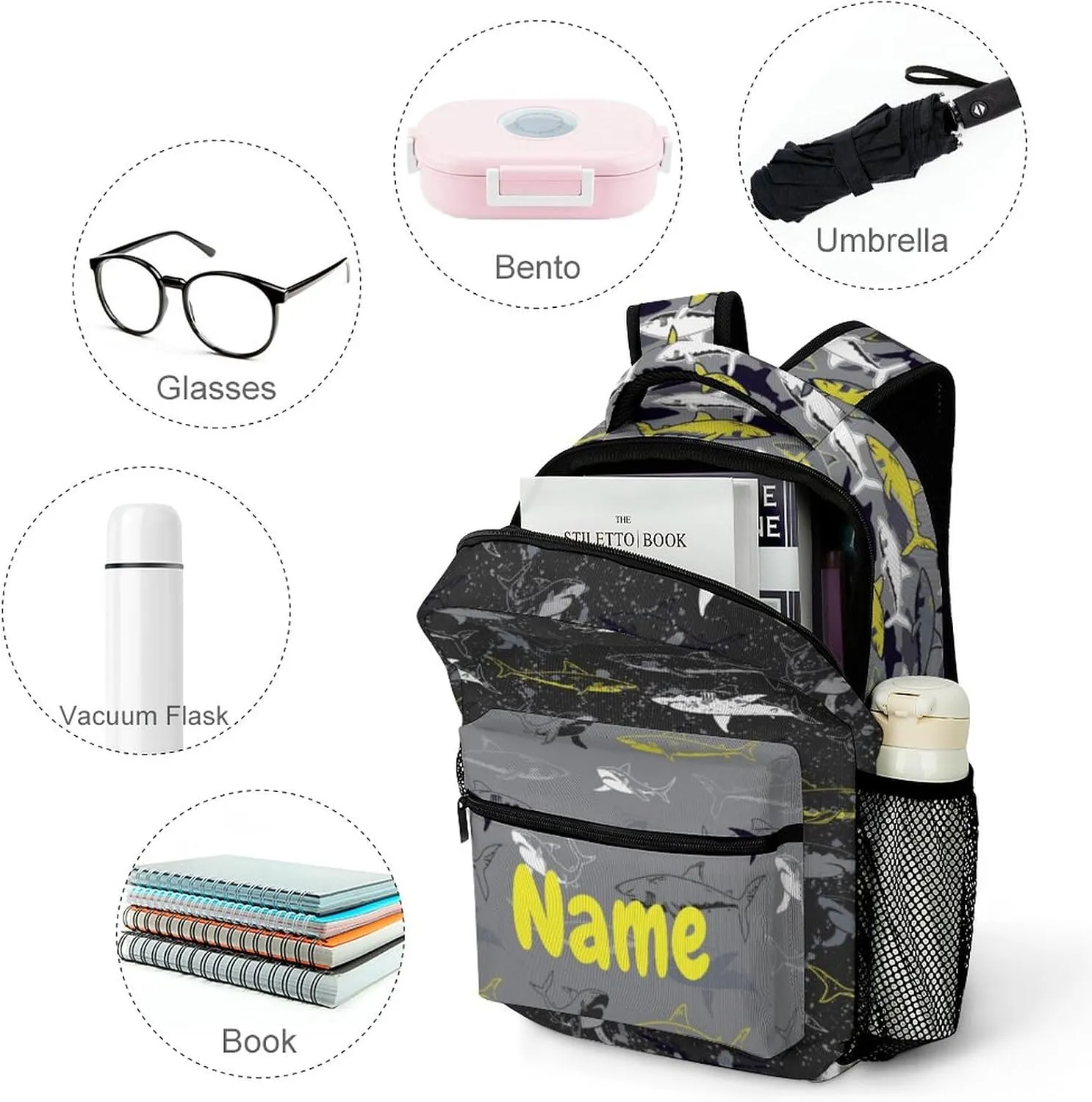 Custom Colorful Shark Swim Backpack for Kids Boys Girls Personalized Name Text Children Backpack School Bag Customized Daypack Schoolbag for Student Bookbag