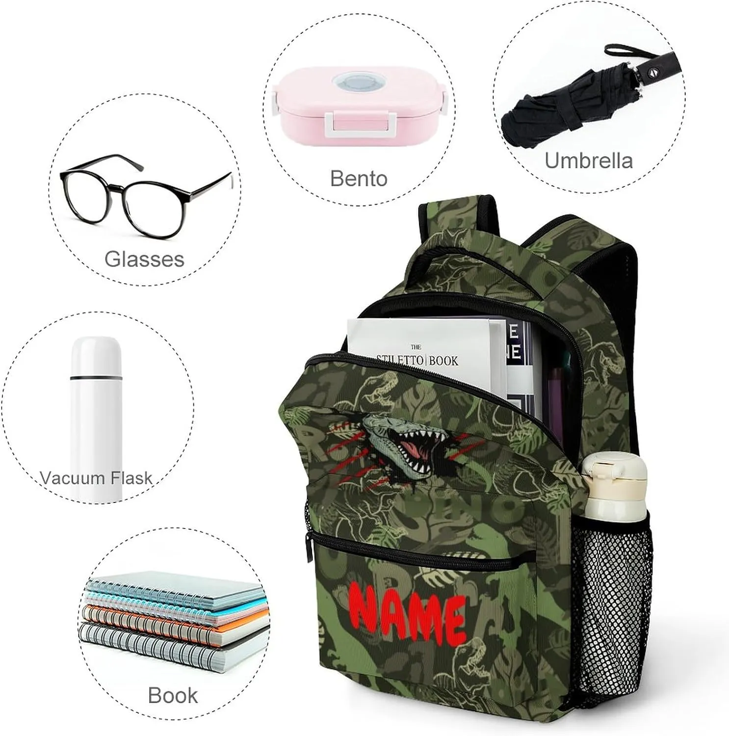 Custom Cool Dinosaur T-Rex Claw Backpack for Kids Boys Girls Personalized Name Text Children Backpack School Bag Customized Daypack Schoolbag for Student Bookbag