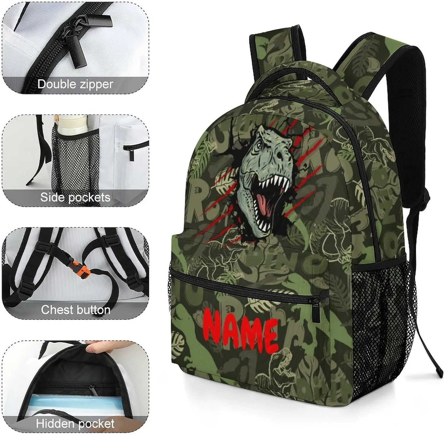 Custom Cool Dinosaur T-Rex Claw Backpack for Kids Boys Girls Personalized Name Text Children Backpack School Bag Customized Daypack Schoolbag for Student Bookbag