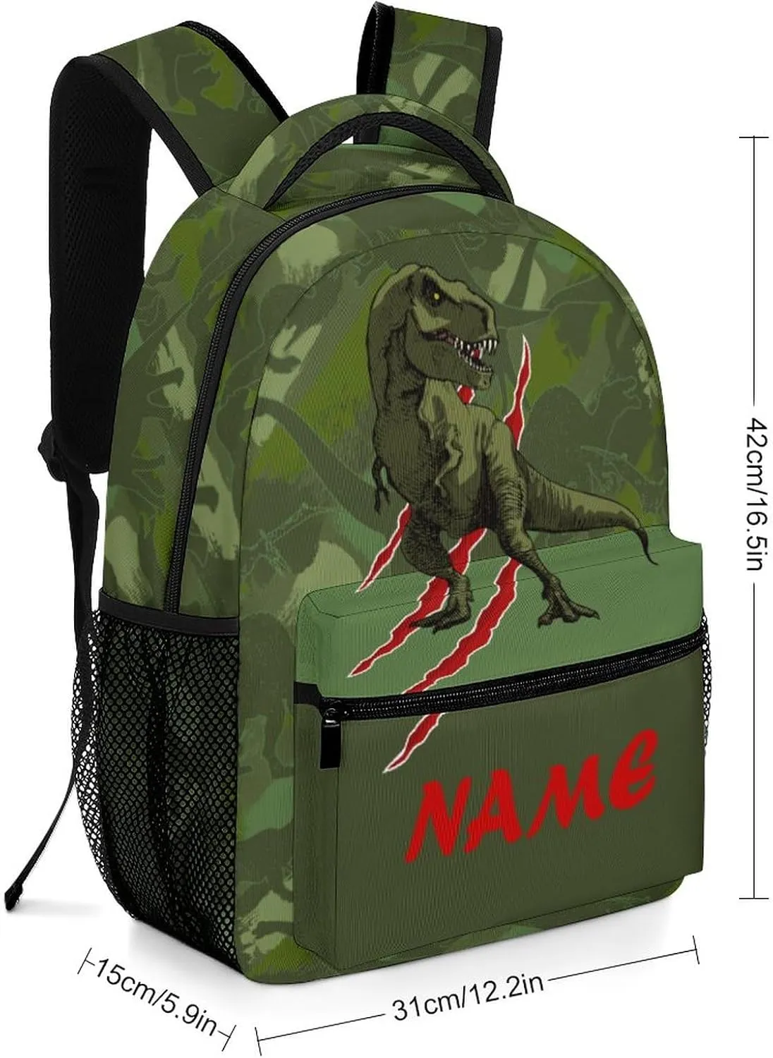 Custom Green Dinosaur T-Rex Claw Backpack for Kids Boys Girls Personalized Name Text Children Backpack School Bag Customized Daypack Schoolbag for Student Bookbag