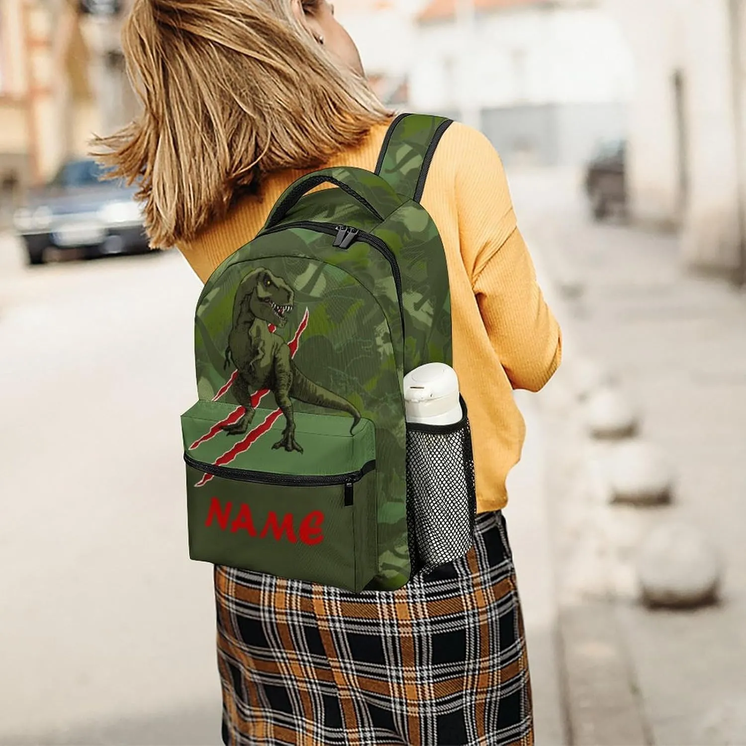 Custom Green Dinosaur T-Rex Claw Backpack for Kids Boys Girls Personalized Name Text Children Backpack School Bag Customized Daypack Schoolbag for Student Bookbag