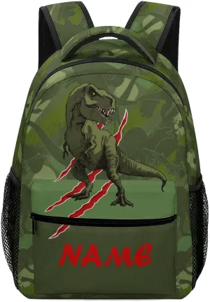 Custom Green Dinosaur T-Rex Claw Backpack for Kids Boys Girls Personalized Name Text Children Backpack School Bag Customized Daypack Schoolbag for Student Bookbag