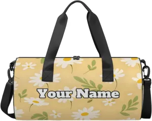 Custom Gym Bag for Women Men with Name, Personalized Daisy Floral Duffel Bag for Sports, Waterproof Dance Bag, Lightweight Carryon Gym Bag, Flower